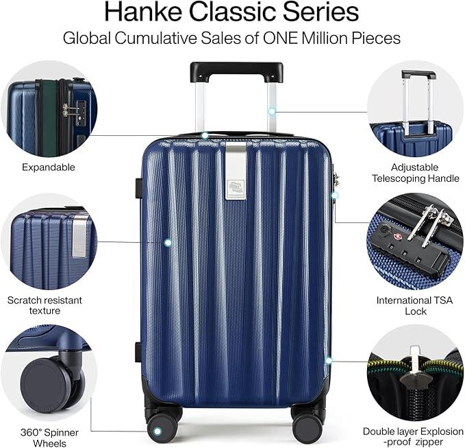 Hanke 29 Inch Expandable Checked Luggage Lightweight PC Hard Shell Luggage Suitcases with Wheels Travel Luggage Rolling Large Suitcase Travel Luggage Bag for Study Abroad.(Dark Blue)