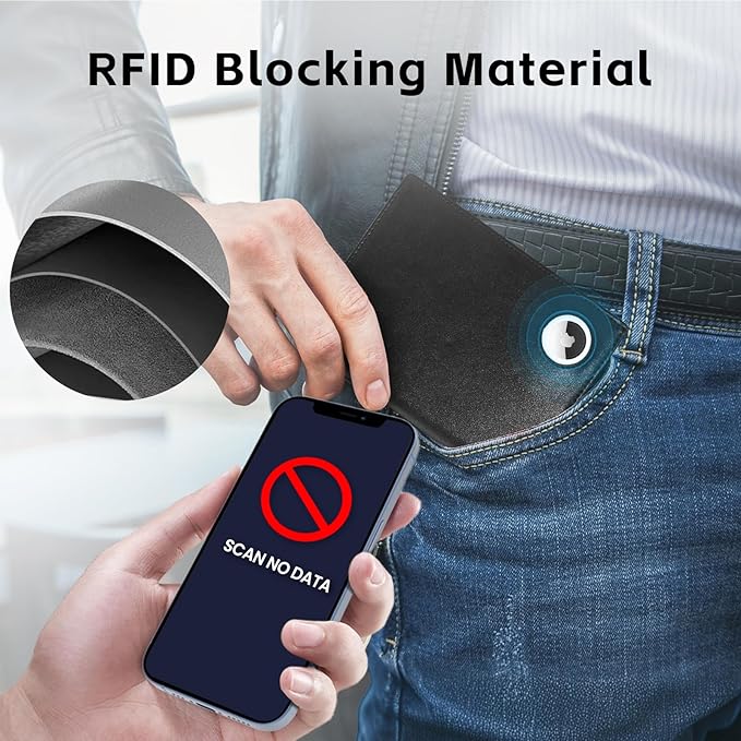 Passport Wallet With Airtag for Travel, Leather Passport Holder for Men and Women, RFID Blocking Bifold Passport Cover With Credit Card Holder (Black)
