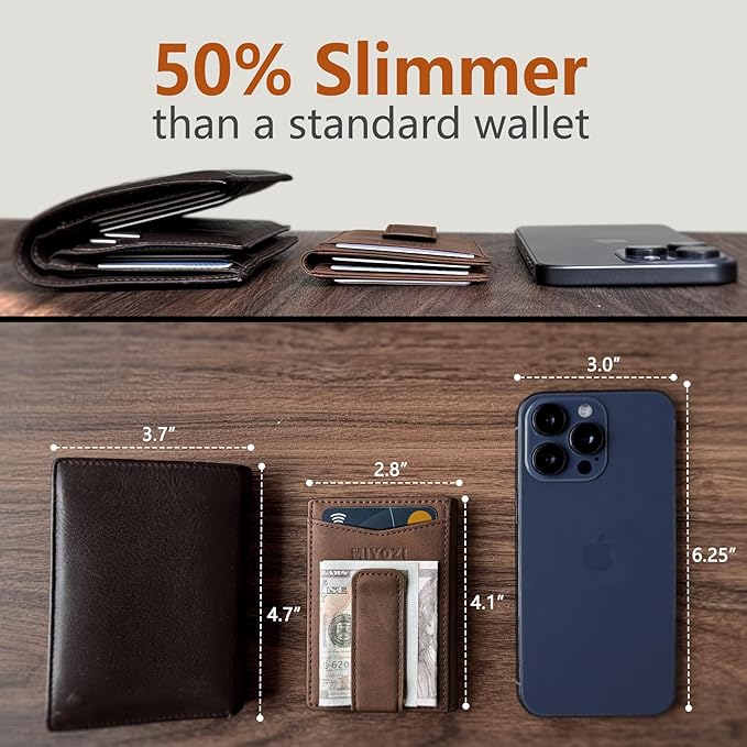 Airtag Wallet for Men- with Money Clip Gift Boxed, Magnetic Closure Slim Genuine Leather Front Pocket Wallet, 4.1"x 2.8", RFID Blocking