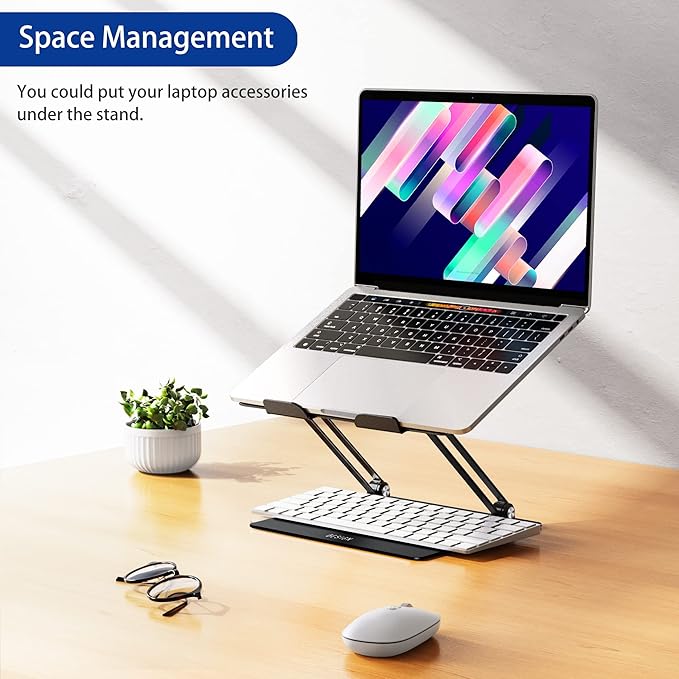 BESIGN LS10 Aluminum Laptop Stand, Ergonomic Adjustable Notebook Stand, Computer Holder Compatible with Air, Pro, Dell, HP, Lenovo More 10-14" Laptops, Black