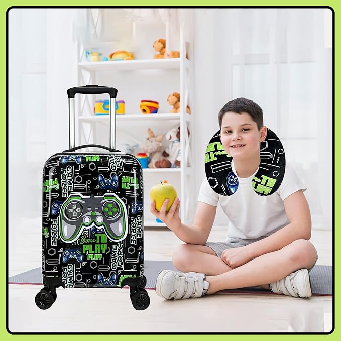 Kid’s Luggage Set 5 Piece Suitcase Set 16’’ Hardside Luggage with Spinner Wheels Girls Boys Carry on Luggage Travel Rolling Luggage Airline Approved