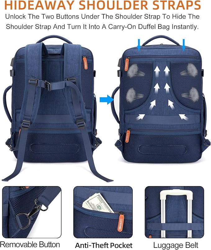 Travel Laptop Backpack,42L Carry on Luggage, Flight Approved Expandable Backpack,Business Anti Theft Weekender Bags for Women Men, Water Resistant Expandable Backpacks With 4 Packing Cubes