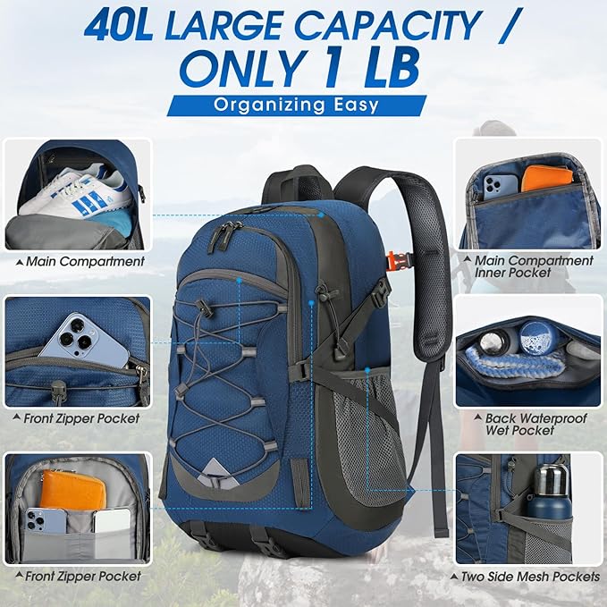IGOLUMON Hiking Backpack 40L Packable Lightweight Camping Backpack Men Women Waterproof Hiking Daypack Outdoor Travel Daypack