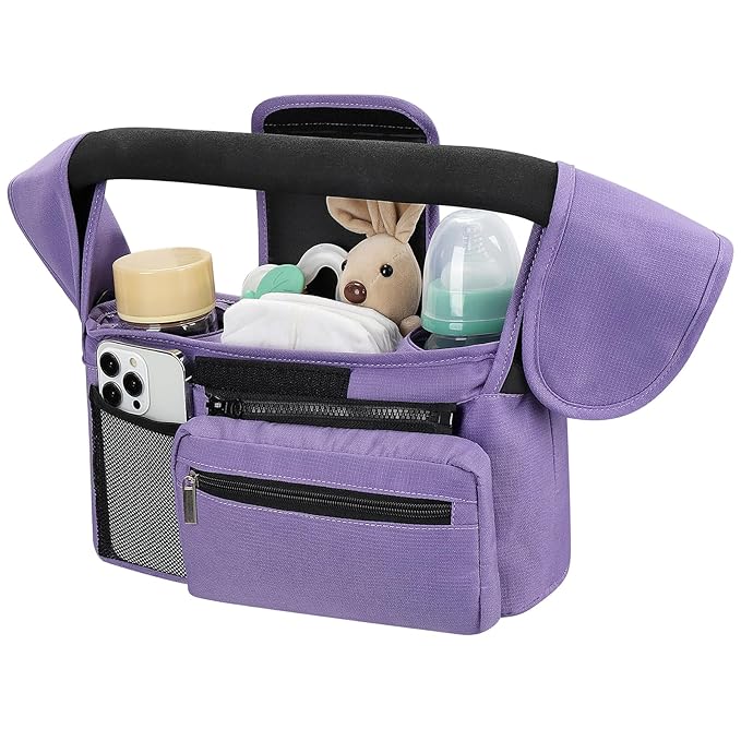 Accmor Universal Stroller Organizer with Insulated Cup Holder Detachable Phone Bag and Shoulder Strap,Stroller Bag Caddy Organizer Fits for Uppababy, Baby Jogger, Britax Strollers