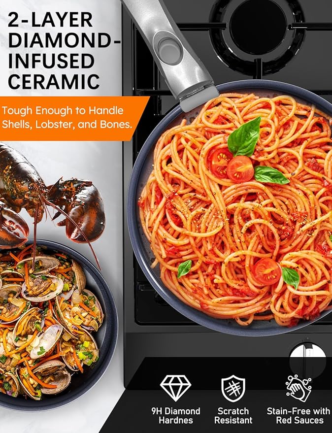 Pro DUXANO 12PC Nonstick Pots and Pans Set&Hybrid 3-Ply Stainless Steel Skillet, High Heat Sear&Fry, 2-Layer Ceramic Induction Cookware, 9H Scratch-Resistant&Anti-Warp,PFAS Free,All Cooktop/Dishwasher