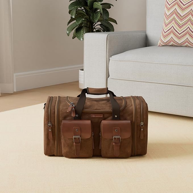 Wildroad Waxed Canvas Duffle Bag - 60L Waterproof Genuine Leather Weekender Overnight Travel Hand Bag