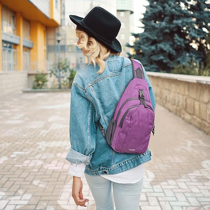 G4Free Sling Bag RFID Blocking Sling Backpack Crossbody Chest Bag Daypack for Hiking Travel(Light Purple)