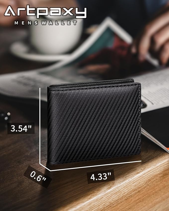 Mens Wallet Genuine Leather Bifold RFID Blocking Wallet for Men with 1 ID Window 13 Card Holders 2 cash pockets 1 Gift Box