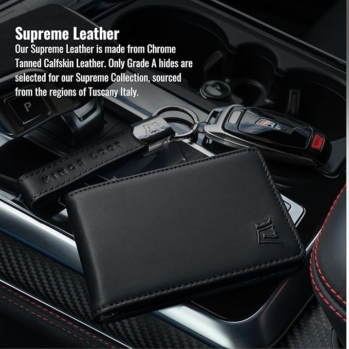 Kings Loot Wallet for Men | Customized Minimalist Slim RFID Blocking Leather Design with Cash Pocket & Card Pull Strap | Holds 1-15 Cards | Stylish & Durable Wallets