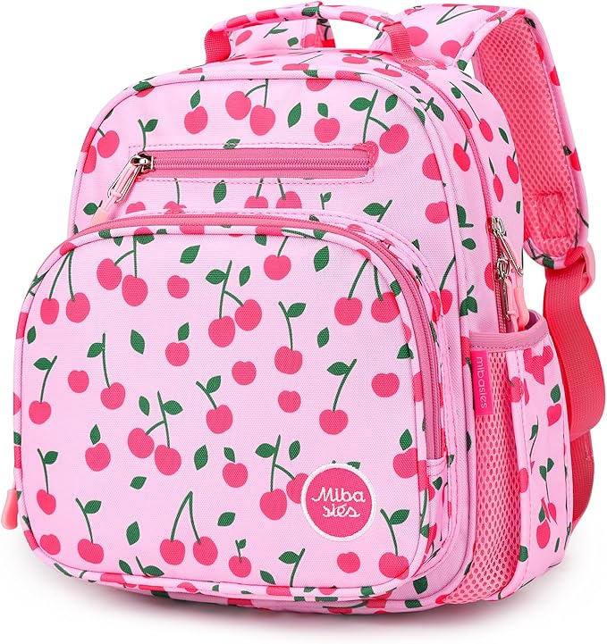 mibasies Toddler Backpack for Girls 2-4: Cute Kids Backpacks for Girls - Preschool Kindergarten Backpack - Cherry Pink