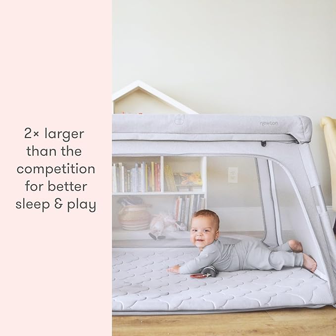 Newton Baby Deluxe Travel Crib & Play Yard | Breathable, Washable Mattress, Foldable Playpen for Toddlers, Travel Bag, Grey