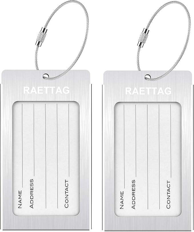 Luggage Tags Metal Suitcase Tags Travel Bag ID Identifier Luggage Tag (Silver 2-Pack)