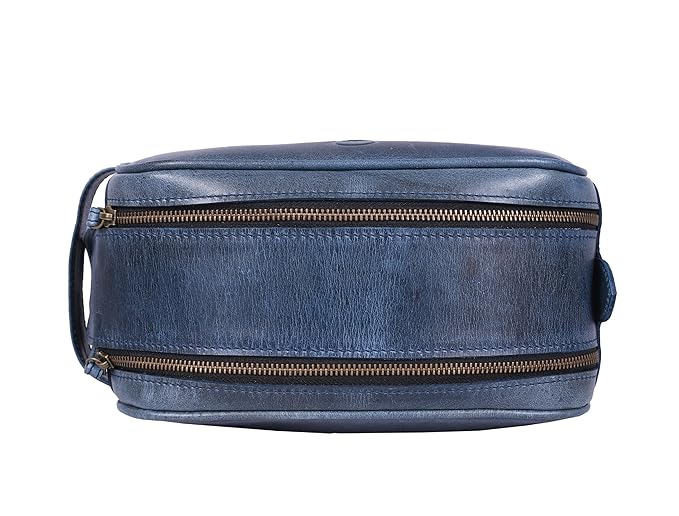 10" Premium Leather Toiletry Travel Pouch With Waterproof Lining | King-Size Handcrafted Vintage Dopp Kit By Aaron Leather Goods (Chestnut)