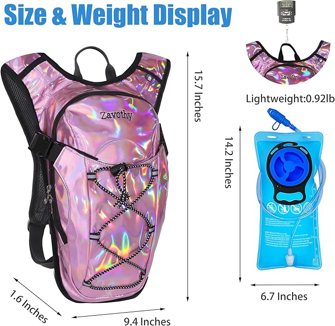 Reflective Hydration Backpack, Hydration Pack - Water Backpack with 2L/3L Hydration Bladder, Essential for Festivals - Rave Hydration Pack for Hiking, Running, Cycling, and Festivals