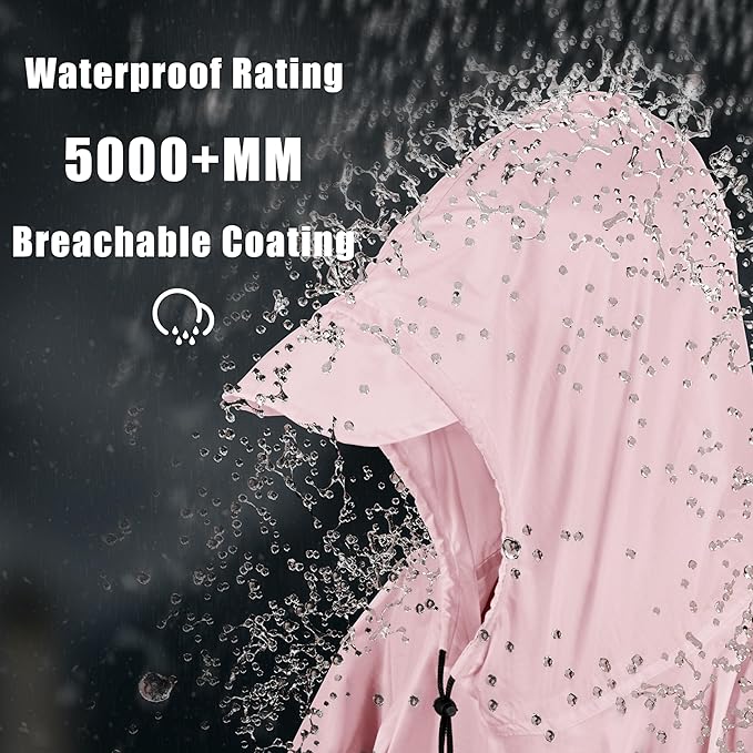 Coralrain Hooded Rain Poncho Lightweight Waterproof Unisex Raincoat Jacket with Pocket for Men Women Adult