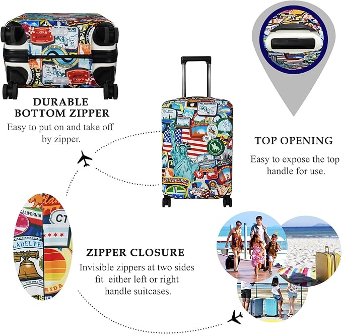 Explore Land Travel Luggage Cover Suitcase Protector Fits 23-26 Inch Case (Statue of Liberty, M)