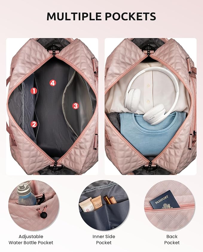 Gifts for Granddaughter-Initial Duffle Bag with Shoe Compartment, Personalized Weekender Bag, Monogram Overnight Bag, Letter Travel Bag with Makeup Bag，Daughter Friend Gifts (Letter S), Pink
