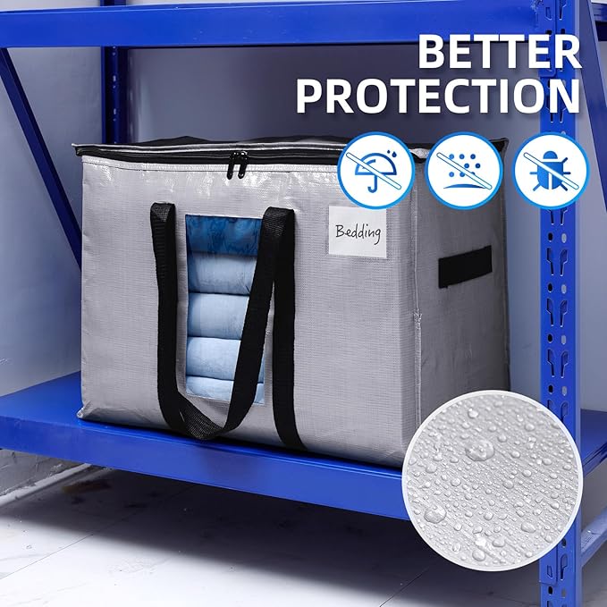 TAILI Extra Large Moving Bags, 2 Pack Silver Heavy Duty Totes For Storage with Visible Window, Wrap Around Handles, Storage Bags for Space Saving, Alternative to Moving Boxes