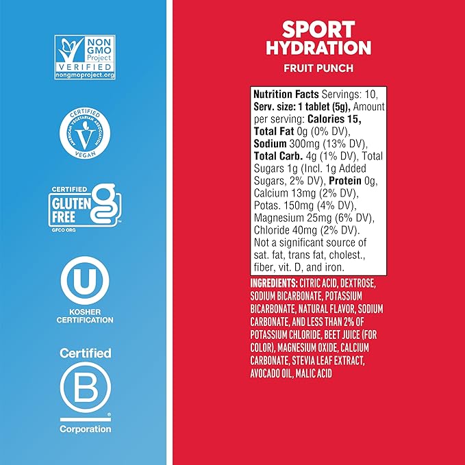 Nuun Sport Electrolyte Tablets with Magnesium, Calcium, Potassium, Chloride & Sodium, Gluten Free & Vegan, Fruit Punch, 8 Pack (80 Servings Total)