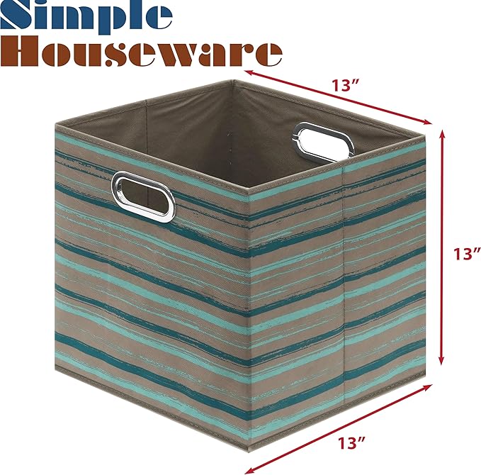 SIMPLE HOUSEWARE 13-Inch Collapsible Fabric Cube Storage Bin with Handles, Printed Design, 3 Pack, Green