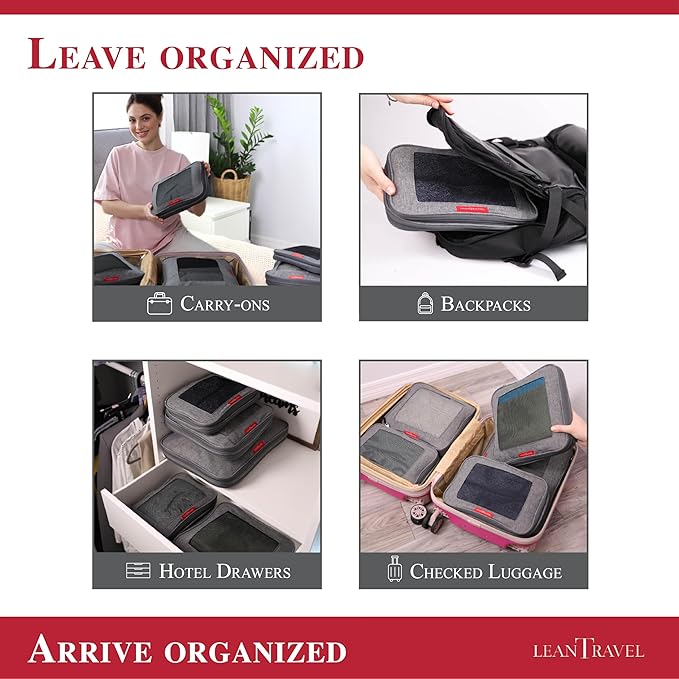 Compression Packing Cubes for Travel Organizers with Double Zipper, LeanTravel