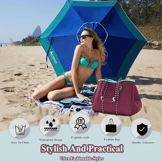 QOGiR Neoprene Multipurpose Beach Bag Tote with Inner Zipper Pocket … … … …