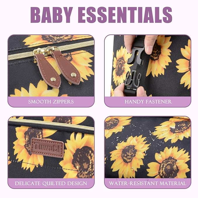 Tuwubi Diaper Bag Tote,Baby Diaper Bag with Pacifier Case Large Travel Diaper Tote Caddy for Mom and Dad Multifunction Large Baby Bag - Sunflower