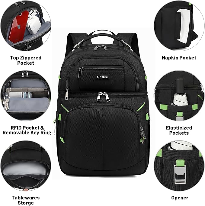 Insulated Cooler Backpack,Double Deck Leakproof Cooler Bag,Insulated Backpack Cooler Lunch Backpack for Men Women