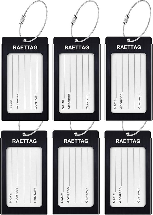 Luggage Tags Metal Suitcase Tags Travel Bag ID Identifier Luggage Tag (Black 6-Pack)