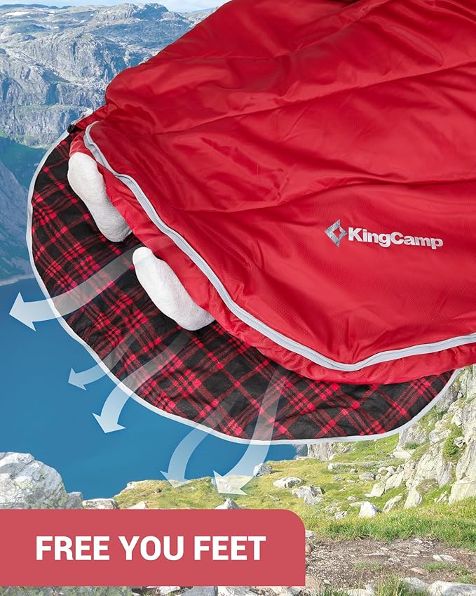 KingCamp Sleeping Bag for Adults, Cold Weather & Warm Extra Wide Big & Tall XL Portable Waterproof Flannel Sleeping Bags, Essentials Gear Accessories for Camping Backpacking Hiking Indoor & Outdoor