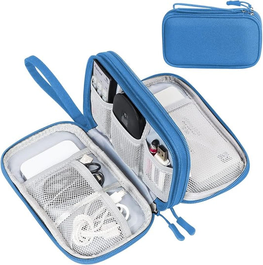 FYY Electronic Organizer, Travel Organizer Bag Pouch, Electronic Accessories Carry Case, Portable Waterproof Double Layers All-in-One Storage Bag for Cable, Cord, Charger, Phone, Earphone, Cyan