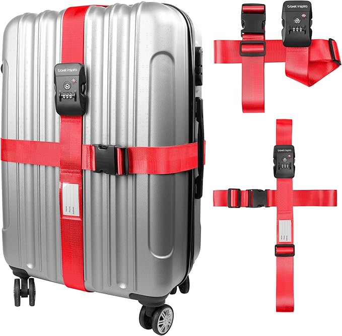 Travel Inspira TSA Lock Luggage Straps for Suitcases | Anti-Burst Protection, High Visibility Color, Easy Identification | Adjustable Heavy-Duty Belt for 20-32 Inch Suitcases