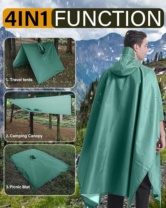 iCreek Hooded Rain Poncho with Pocket Waterproof Lightweight Unisex Raincoat Jacket for Hiking, Camping, Outdoor