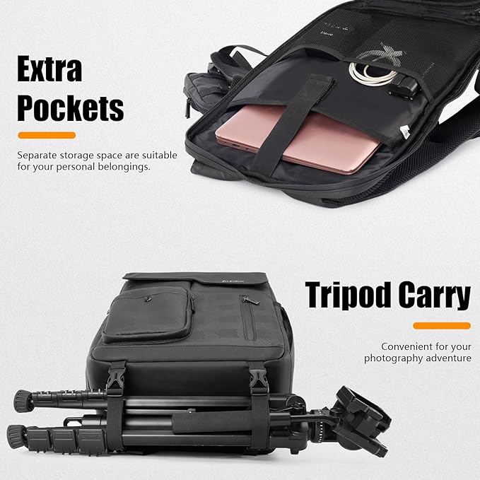 Cwatcun Camera Backpack Waterproof Camera Bag, Multi-Functional Travel Photography Bag Camera Case with 15.6" Laptop Compartment and Tripod Holder for Canon/Nikon/Sony SLR/DSLR/Mirrorless Camera