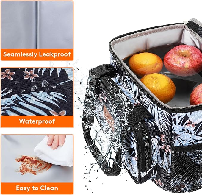 Lifewit Medium Lunch Bag Insulated Lunch Box Soft Cooler Cooling Tote for Adult Men Women, Flower 12-Can (9L)