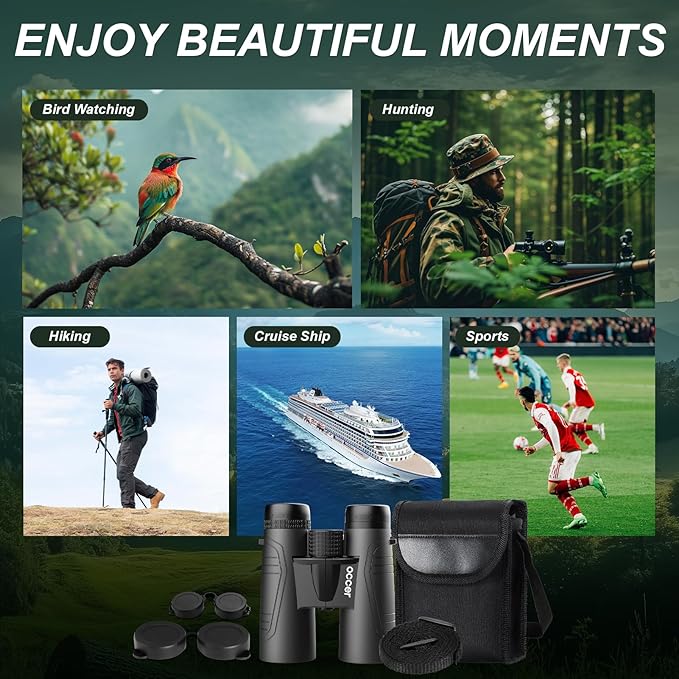 15x42 Binoculars for Adults High Powered - Occer HD Lightweight Travel Hunting Binoculars with Clear Low Light Vision for Bird Watching, Whale Watching, Camping -Black
