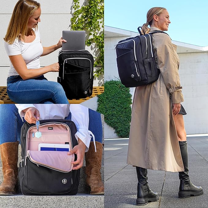 Swissdigital Design Laptop Backpack For Women，Travel Backpack With USB Charging Port，Fits 15.6 Inch School Computer Backpacks For Work Business,Platinum | KATY ROSE