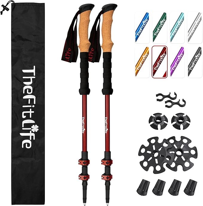 TheFitLife Trekking Poles - Lightweight 7075 Aluminum Hiking Sticks with Cork Grips, Adjustable Telescopic Design, Metal Flip Lock for Men & Women - Perfect for Hiking, Walking, Camping & Backpacking
