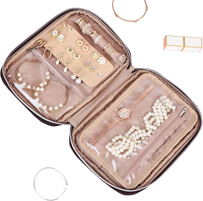 BELALIFE Travel Jewelry Organizer, Portable Storage Case for Earrings, Rings, Necklaces, Bracelets, Black