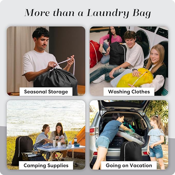 Handy Laundry Nylon XL - Large Capacity with Locking Drawstring, Machine Washable, Fits Laundry Baskets or Hampers, Holds 3 Loads of Clothes - Black (Pack of 2)