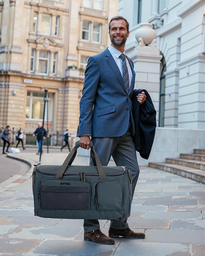 Large 3 In 1 Waterproof Garment Duffle Bags for Travel with Shoe Compartment, Mens Carry On Convertible Garment Bags for Travel Combo with Wet Compartment, Suit Bag Travel for Men and Women (green)