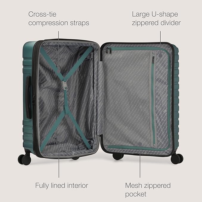 U.S. Traveler Boren Polycarbonate Hardside Rugged Travel Suitcase Luggage with 8 Spinner Wheels, Aluminum Handle, Teal, 3-Piece Set, USB Port in Carry-On