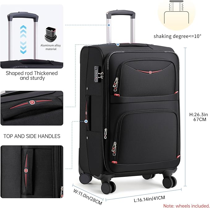 Softside Expandable Luggage with 4 Spinner Wheels, Durable Carry-On Luggage Suicase (Blue, 2-Piece Set 21/25)