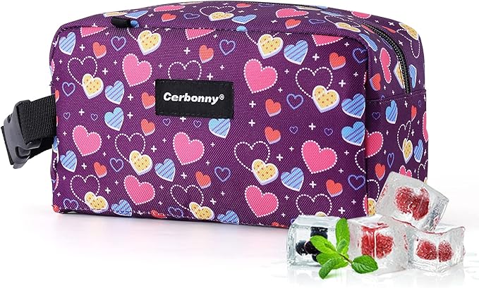 Cerbonny Freezable Lunch Cooler for Work, School, Travel - Leak-proof Insulated Bag for Kids/Adults, Fits Yogurt (Purple Heart)