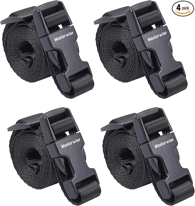 Buckle Straps with Clips, Adjustable Nylon Straps with Buckle, Black 4 Pack (4‘x0.75“)