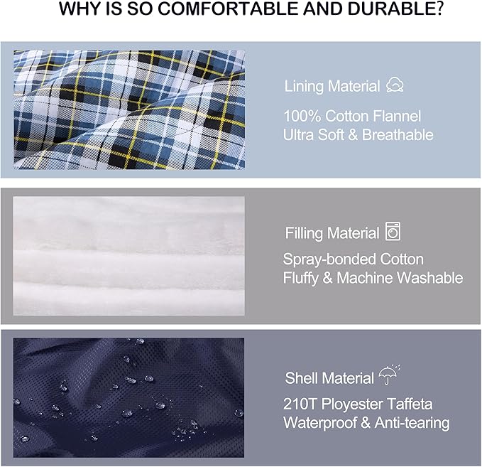 0 Degree Sleeping Bag 100% Cotton Flannel XXL for Adults Big and Tall Cold Weather Winter Zero Degree Camping,Free Compression Sack