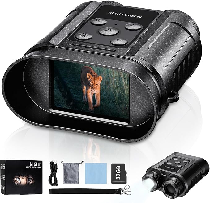 Night Vision Goggles,Compact Night Vision Binoculars,32GB Card Included, Photo/Video Capture,Outdoor tools for Education, Wildlife Watching,Gifts for Boy, Gifts for Men, Gifts for Father (Pearl Black)