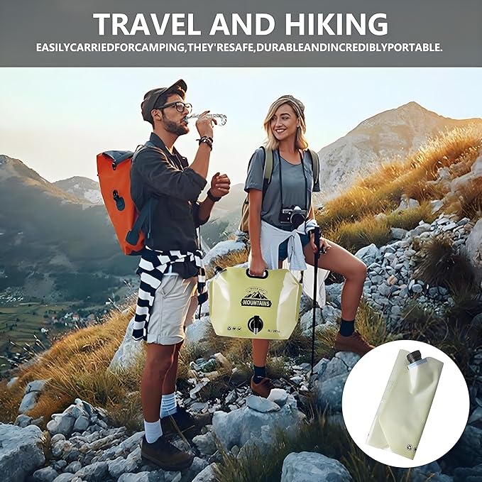 Collapsible 8L Water Storage Bag, BPA-Free Portable Folding Water Jug with Adjustable Faucet, Leakproof Emergency Water Bag for Camping, Hiking, Riding, Outdoor Sport (BEIGE&GREEN, 4)
