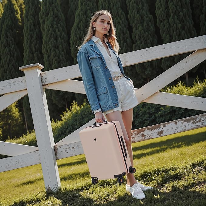 LEVEL8 Pink Suitcase with Spinner Wheels, Carry on Luggage Airline Approved, Suitcase for women Men, Lightweight Luminous Textured, Tsa Lock, 20 Inch