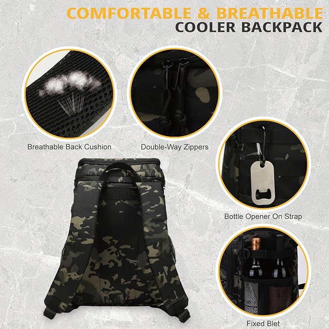 Tactical Backpack Cooler, 25L Cooler Backpack Insulated Leak-Proof, Heavy Duty Large Lunch Backpack, Waterproof Ice Chest Backpack for Men Women Adults Work Daytrip Camping Beach Hiking Accessories